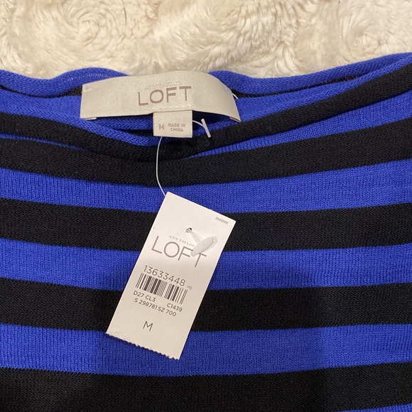 Loft blue in black stripes cotton lightweight sweater with 3/4 sleeves size M - Picture 4 of 7